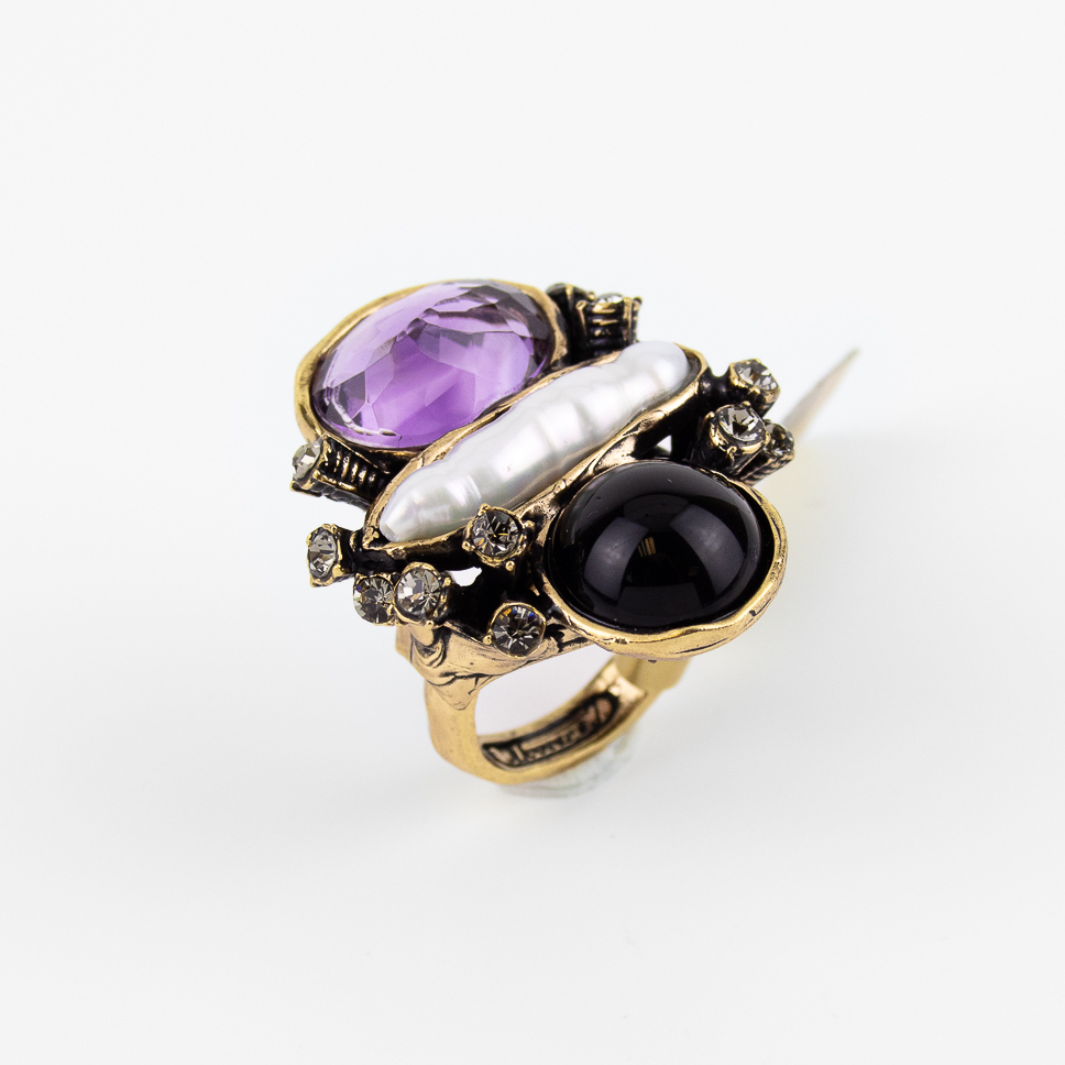 Кольцо Alcozer & J с жемчугом, аметистом, ониксом и Swarovski