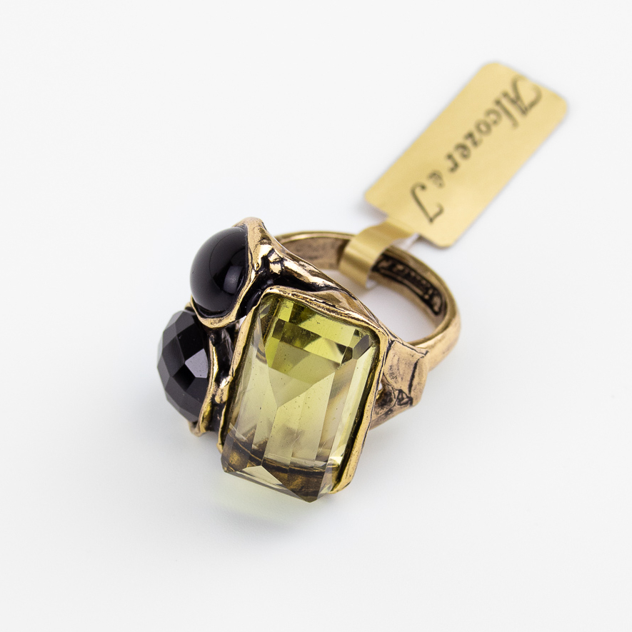 Кольцо Alcozer & J с празиолитом, ониксом, шпинелью