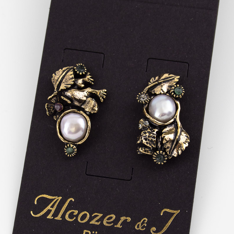 Серьги Alcozer & J с жемчугом, изумрудом и рубином