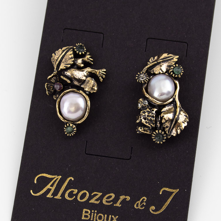 Серьги Alcozer & J с жемчугом, изумрудом и рубином