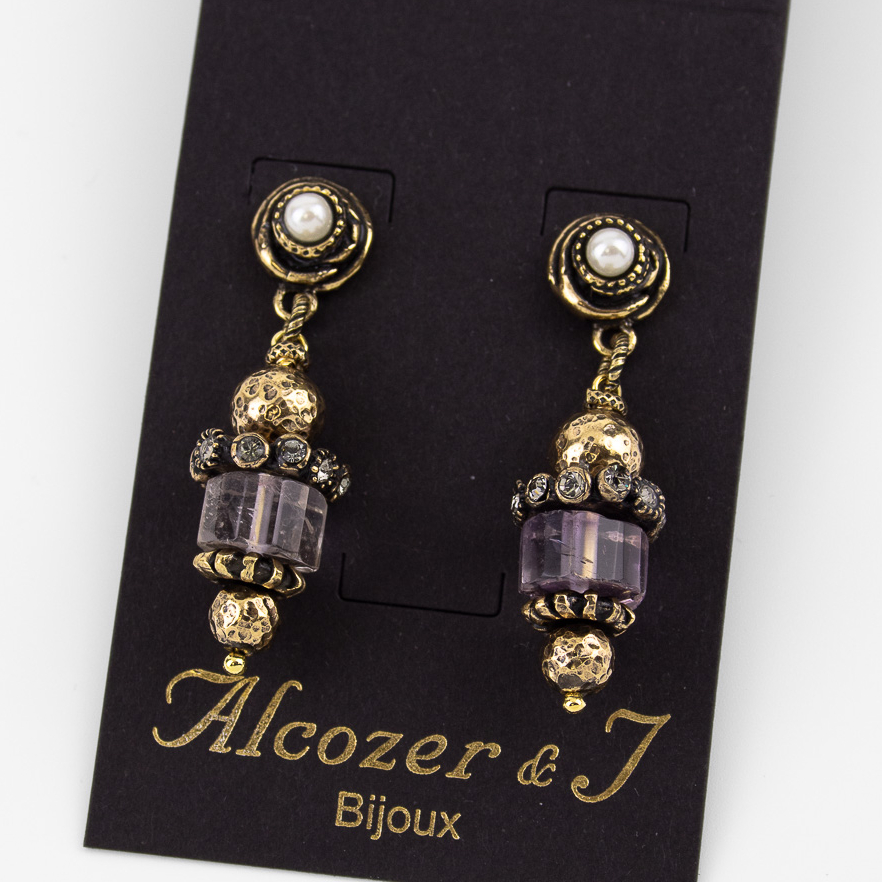 Серьги Alcozer & J с аметистом. жемчугом и Swarovski
