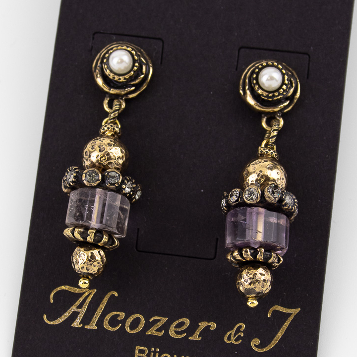 Серьги Alcozer & J с аметистом. жемчугом и Swarovski