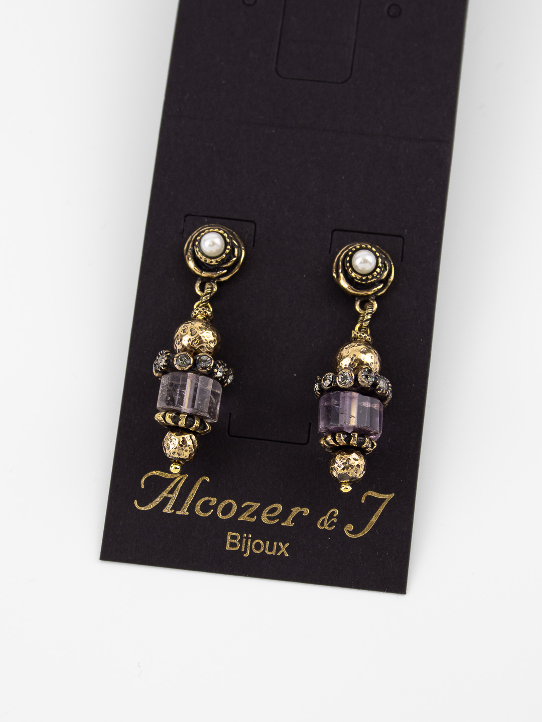 Серьги Alcozer & J с аметистом. жемчугом и Swarovski