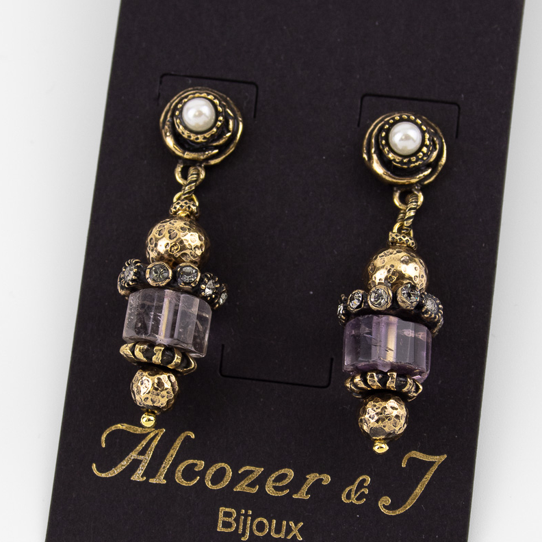 Серьги Alcozer & J с аметистом. жемчугом и Swarovski