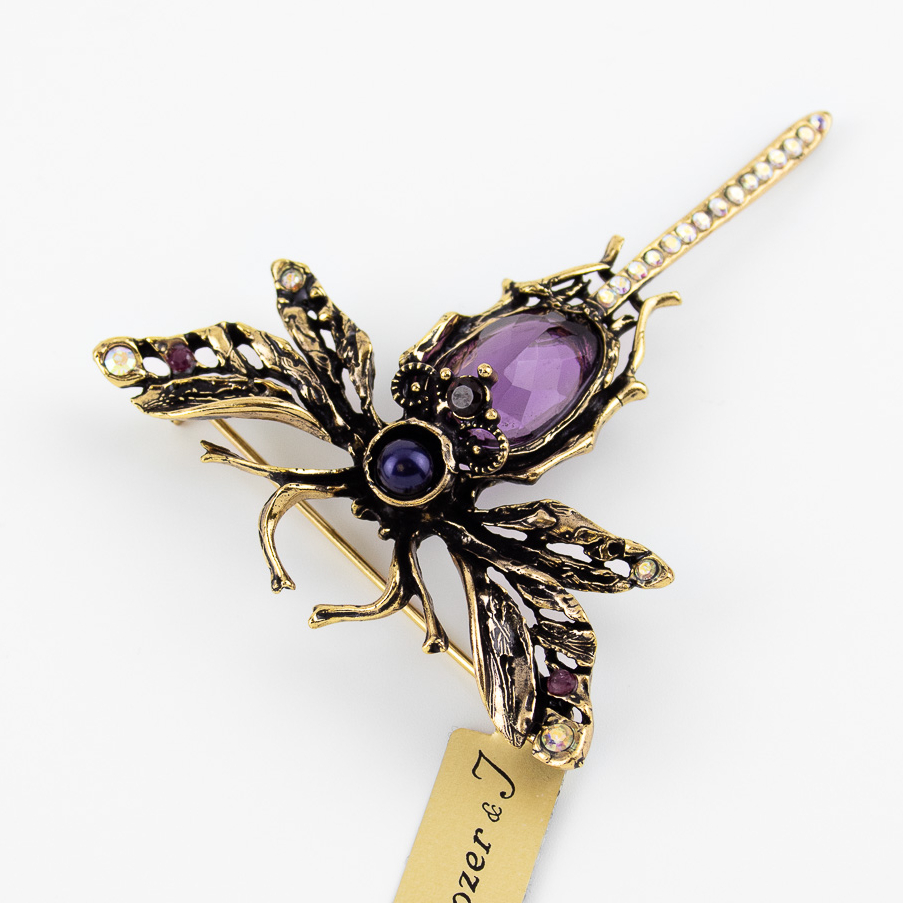 Брошь Alcozer & J с аметистом, жемчугом, рубином и Swarovski