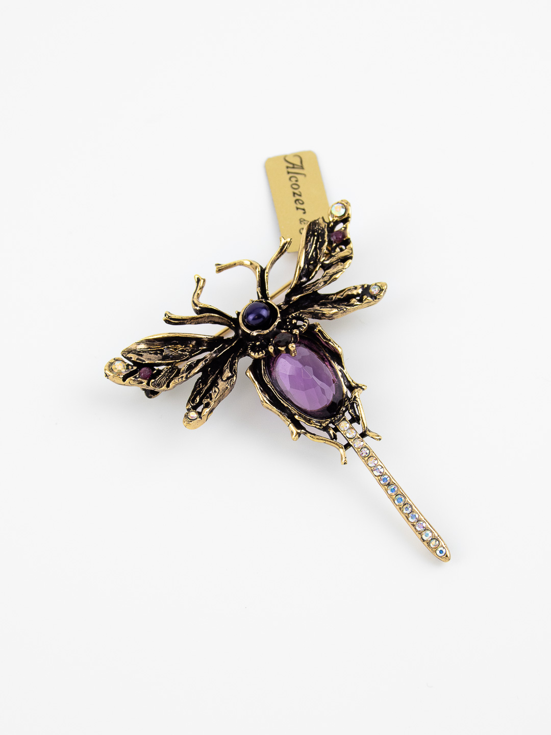 Брошь Alcozer & J с аметистом, жемчугом, рубином и Swarovski