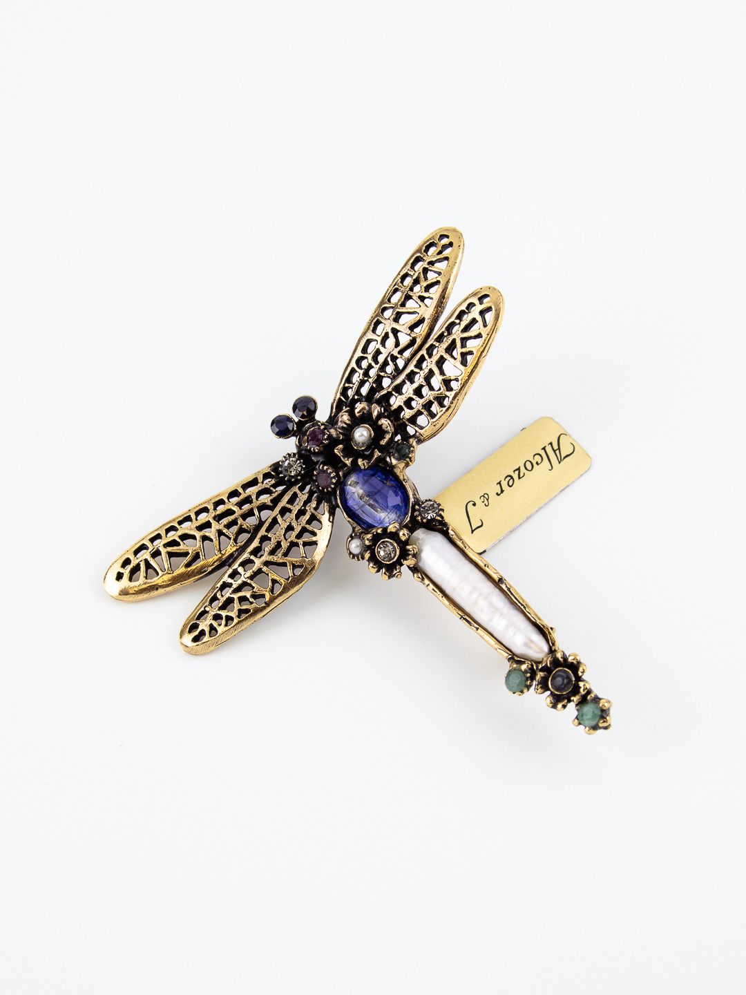 Брошь Alcozer & J с кианитом, гранатом, изумрудом, жемчугом и Swarovski