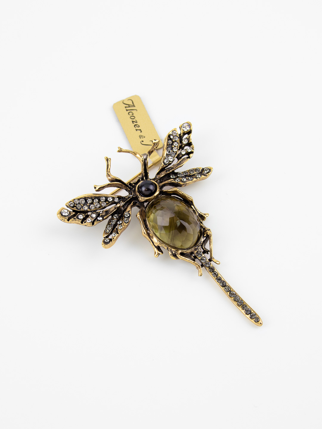 Брошь Alcozer & J с празиолитом, жемчугом и Swarovski