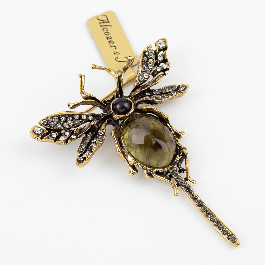 Брошь Alcozer & J с празиолитом, жемчугом и Swarovski
