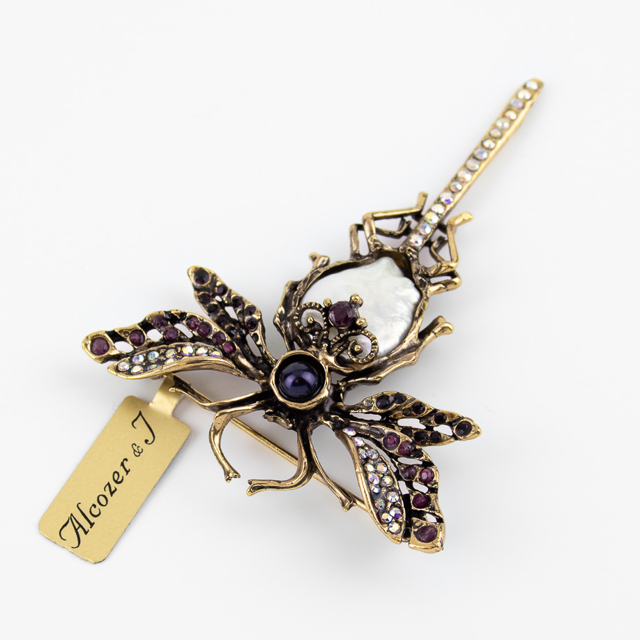 Брошь Alcozer & J с жемчугом, рубином и Swarovski