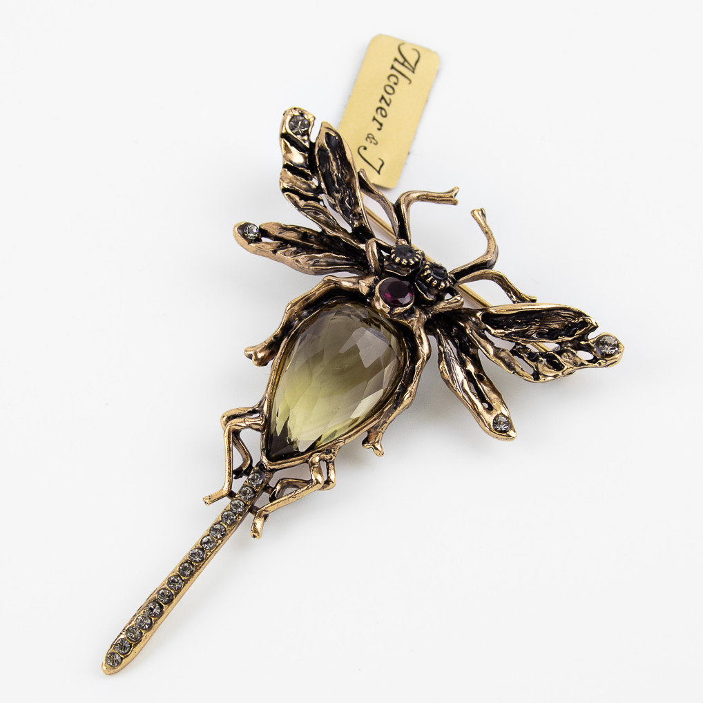 Брошь Alcozer & J с празиолитом, гранатом, сапфиром и Swarovski