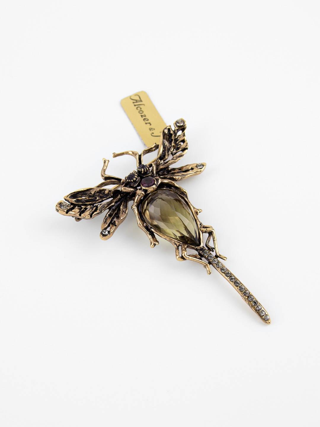 Брошь Alcozer & J с празиолитом, гранатом, сапфиром и Swarovski