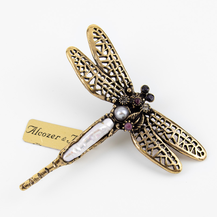 Брошь Alcozer & J с жемчугом, рубином и Swarovski