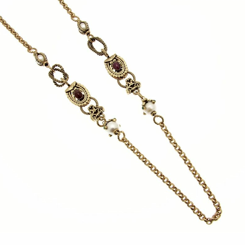 Колье ALCOZER & J C3981C c рубином, жемчугом и Swarovski