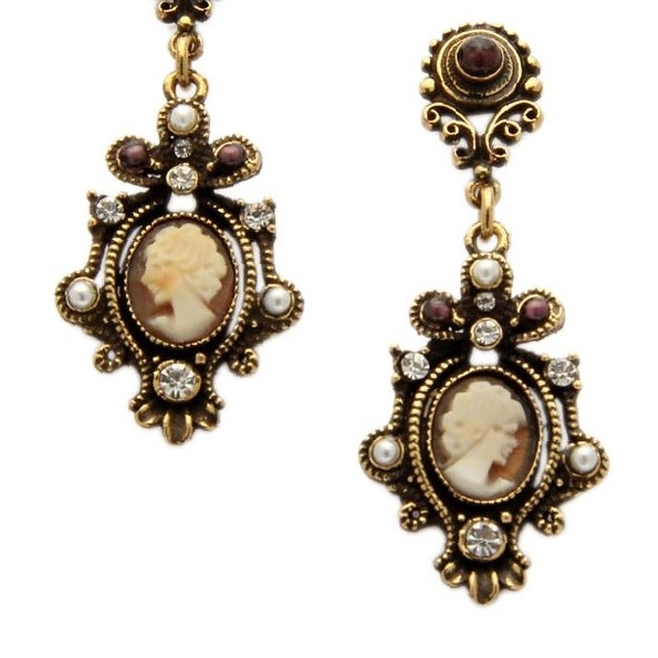 Серьги ALCOZER & J OP2920C с камеями, жемчугом, гранатом и Swarovski