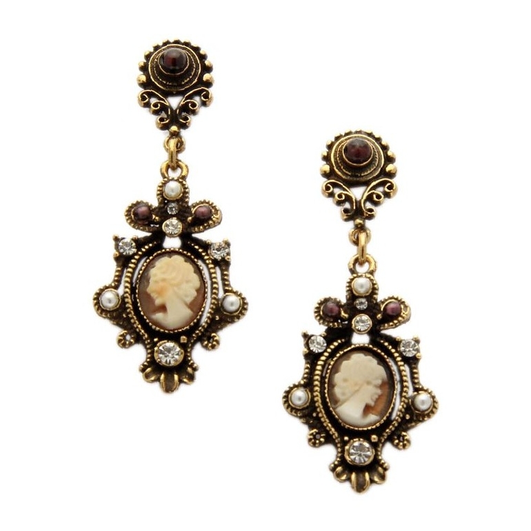 Серьги ALCOZER & J OP2920C с камеями, жемчугом, гранатом и Swarovski