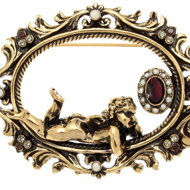 Брошь Alcozer&J S5270C с гранатом, микрожемчугом и Swarovski