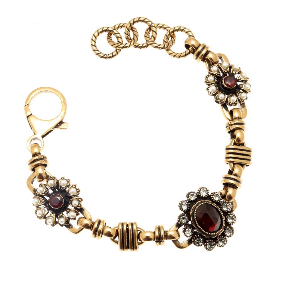 Браслет ALCOZER & J B5459C с гранатом, микрожемчугом и Swarovski