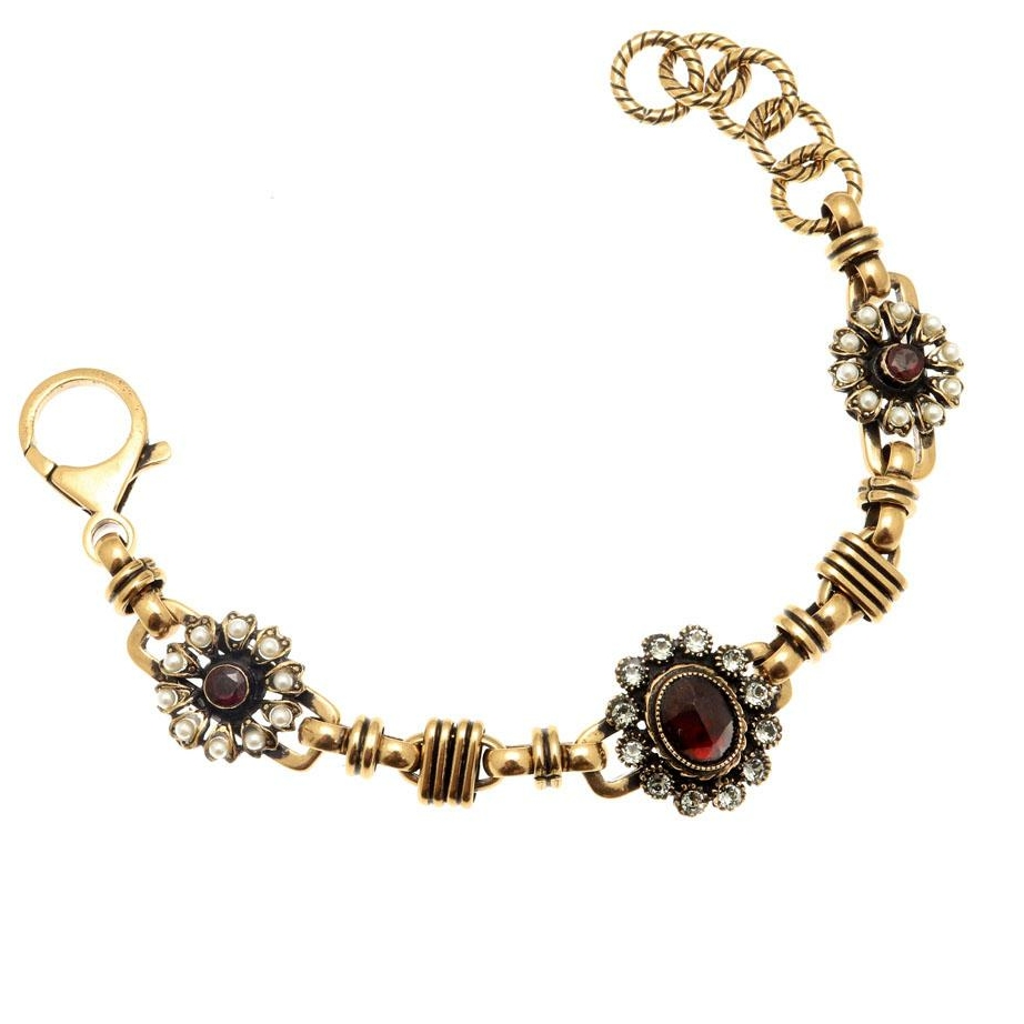 Браслет ALCOZER & J B5459C с гранатом, микрожемчугом и Swarovski