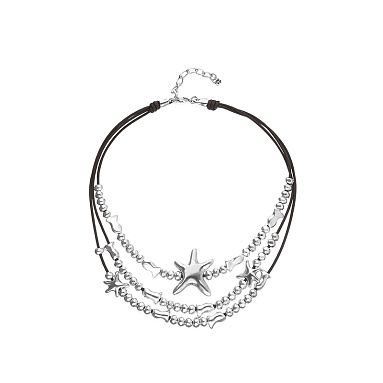 Колье Плеяда, с серебром и кожей  COL2093MARMTL0U