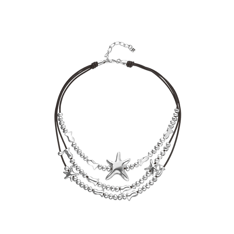 Колье Плеяда, с серебром и кожей  COL2093MARMTL0U