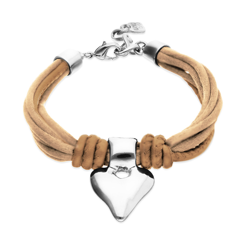 Кожаный браслет Пути Beat, с серебром и бежевой кожей   PUL2640CAMMTL0M