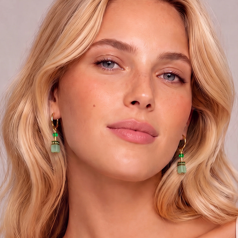 Серьги Hoop Green-Gold 3039/21-0516