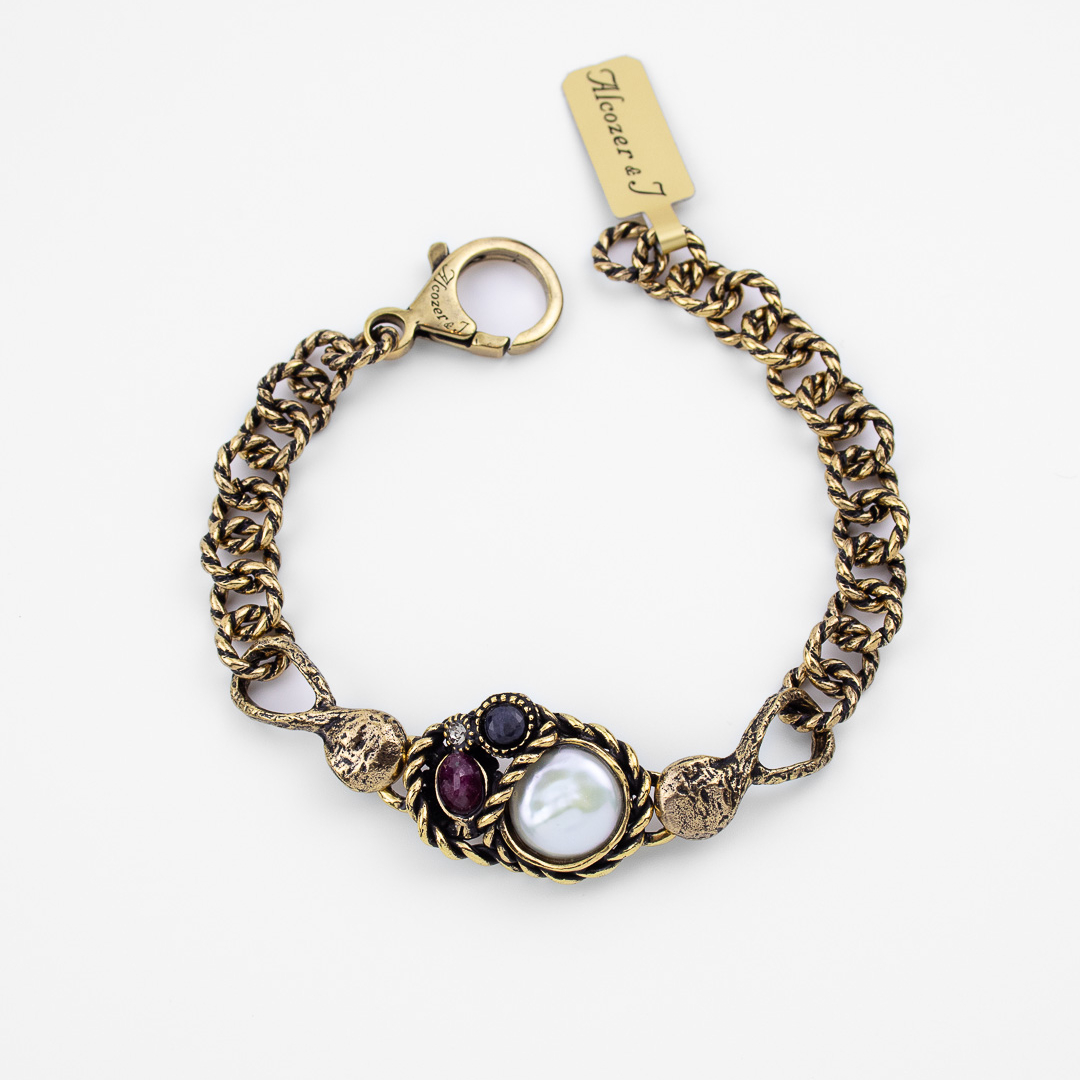 Браслет Alcozer & J с барочным жемчугом, рубином, сапфиром и Swarovski