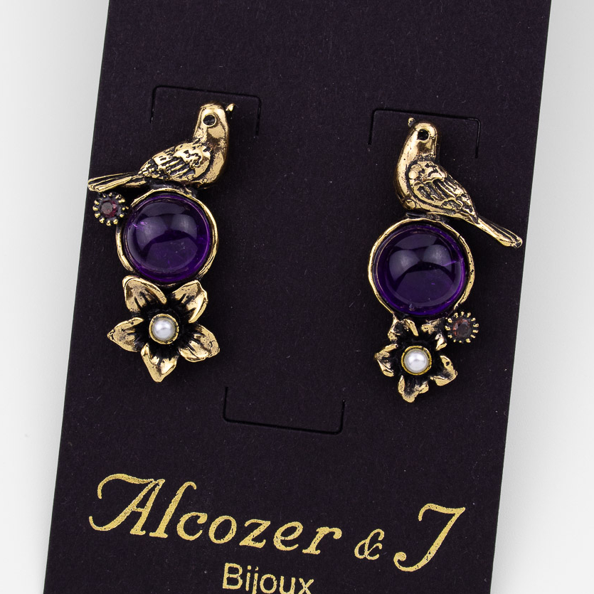 Серьги Alcozer & J с аметистом, гранатом и микрожемчугом