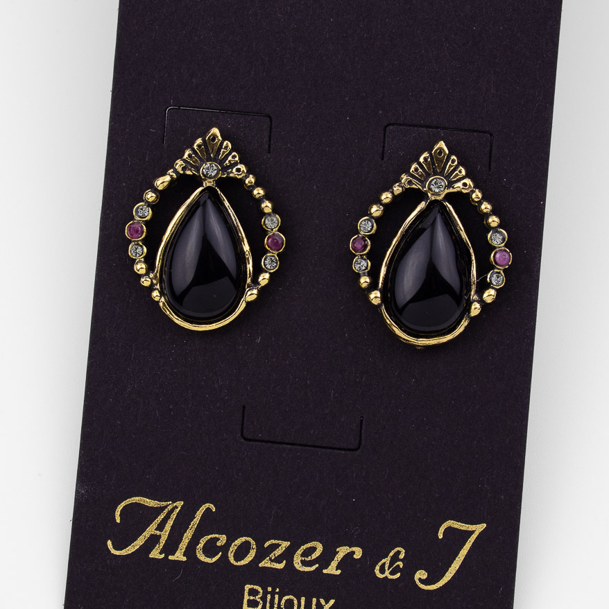 Серьги Alcozer & J с ониксом, рубином и Swarovski