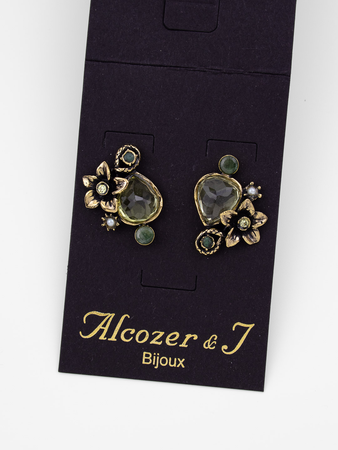 Серьги Alcozer & J с празиолитом, изумрудом, микрожемчугом и Swarovski