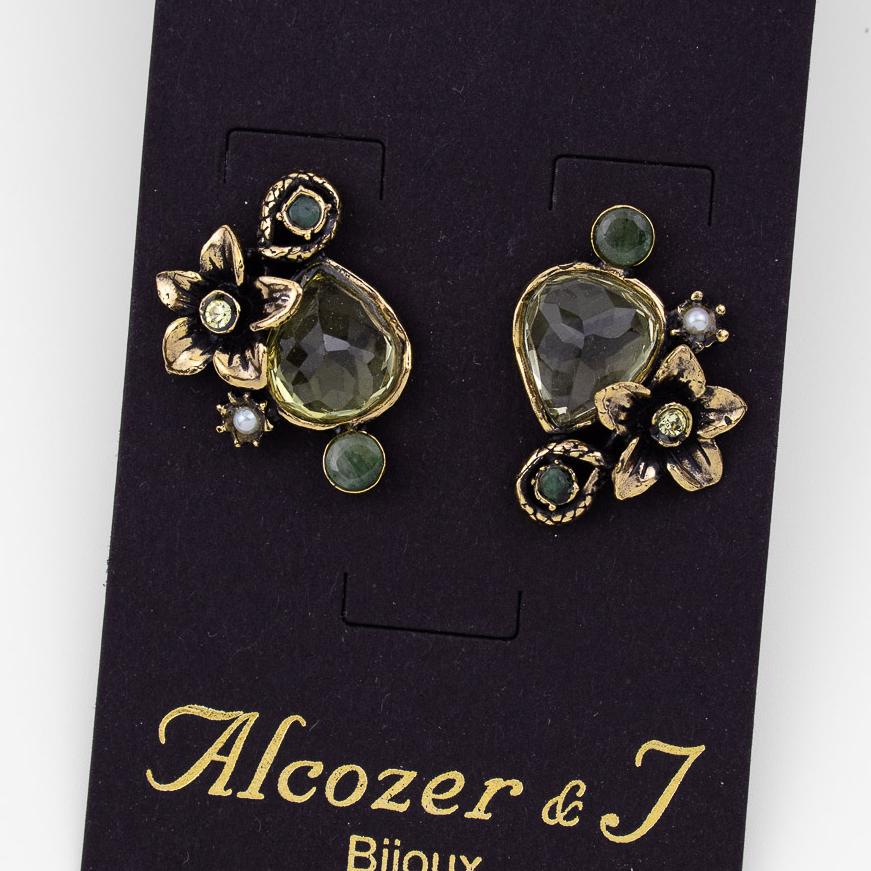 Серьги Alcozer & J с празиолитом, изумрудом, микрожемчугом и Swarovski