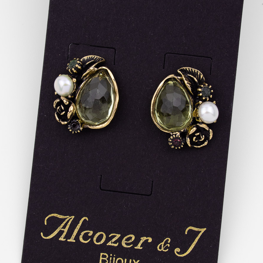 Серьги Alcozer & J с празиолитом, изумрудом, жемчугом и гранатом