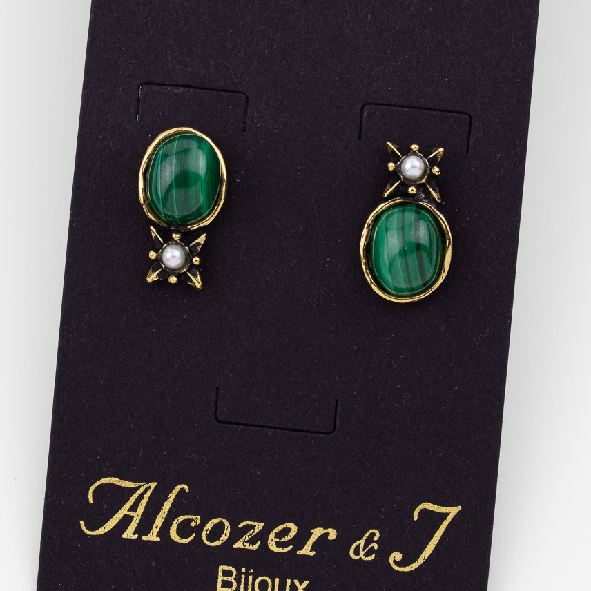 Серьги Alcozer & J с малахитом и микрожемчугом