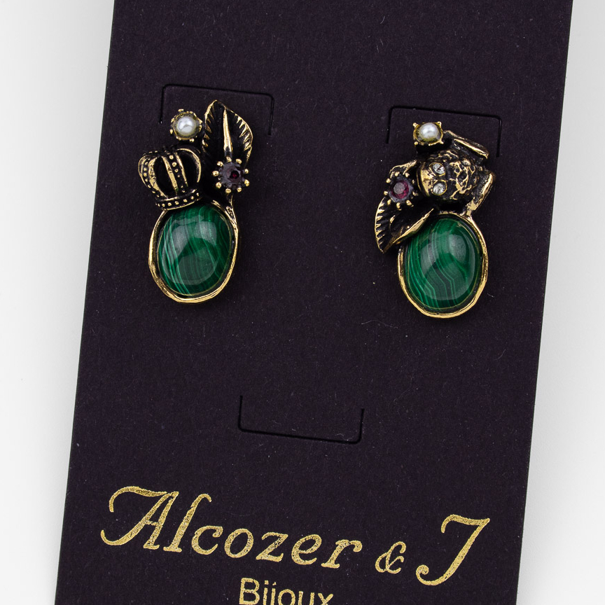 Серьги Alcozer & J с малахитом, гранатом и микрожемчугом
