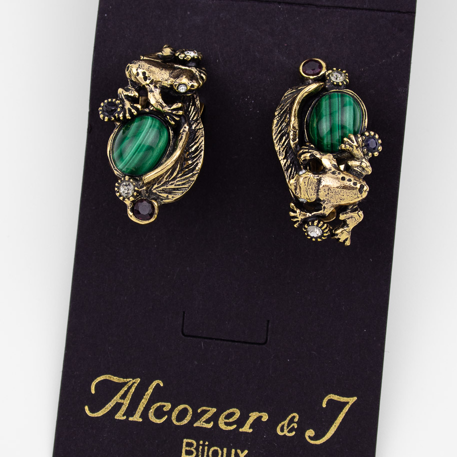 Серьги-клипсы Alcozer & J с  малахитом, сапфиром, гранатом и Swarovski