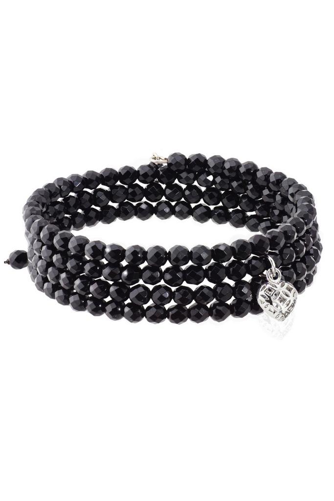 Браслет Miniature Black винтовой из миниатюрного черного агата с подвеской "Сердце"