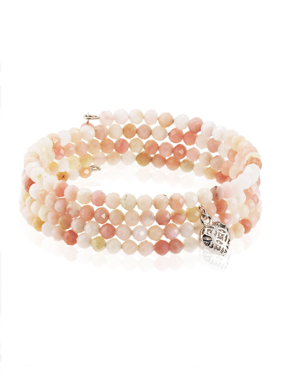 Браслет Miniature Rose винтовой из миниатюрного розового опала с подвеской "Сердце"