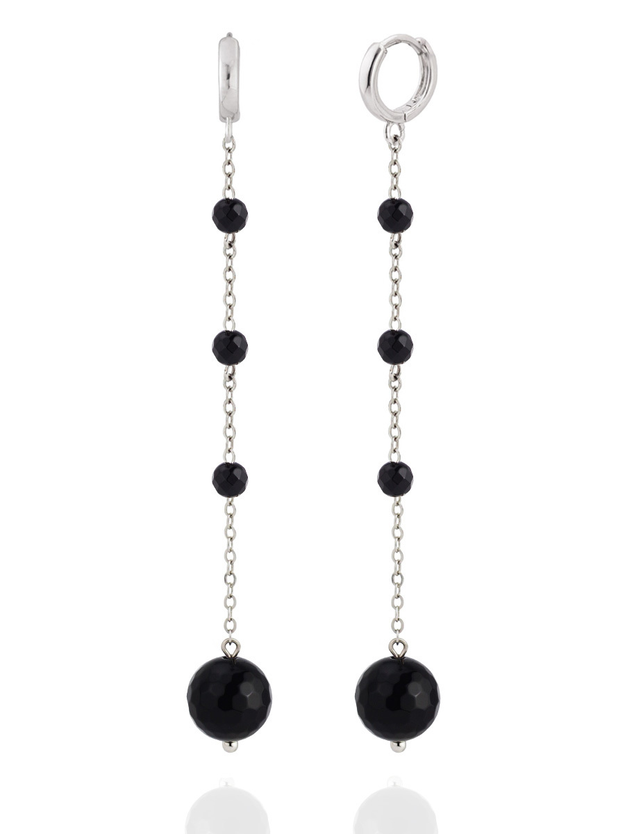 Серьги Miniature Black длинные из природного черного агата