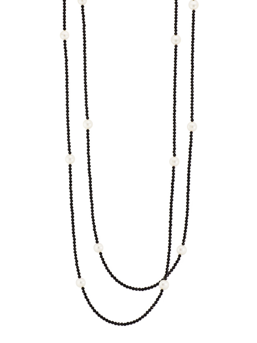 Колье Miniature Pearl Long из черной шпинели с жемчугом-майоркой