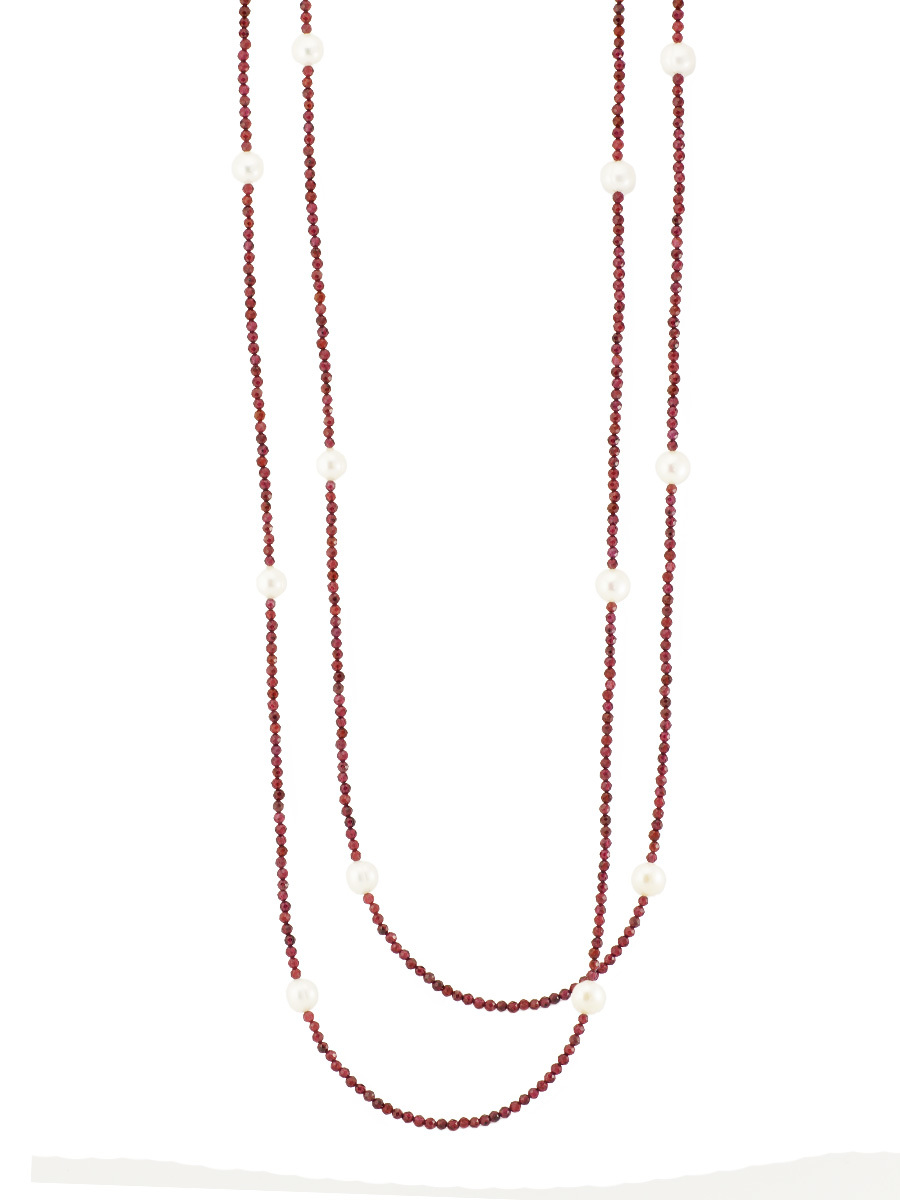 Колье Miniature Pearl Long из граната с жемчугом-майоркой