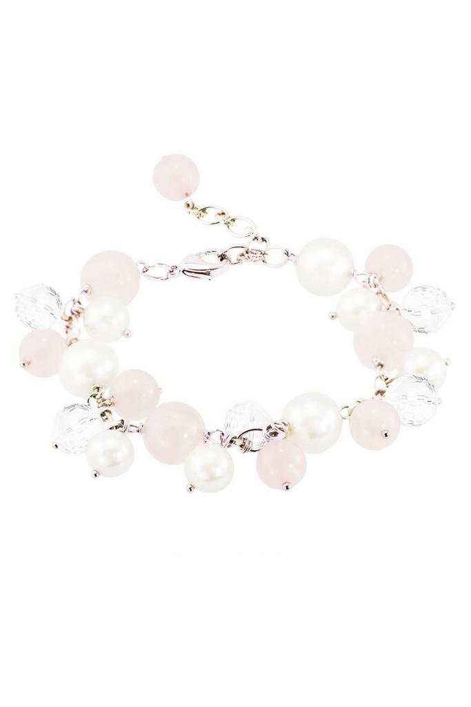 Браслет-гроздь Mademoiselle из розового кварца, горного хрусталя и жемчуга-майорки