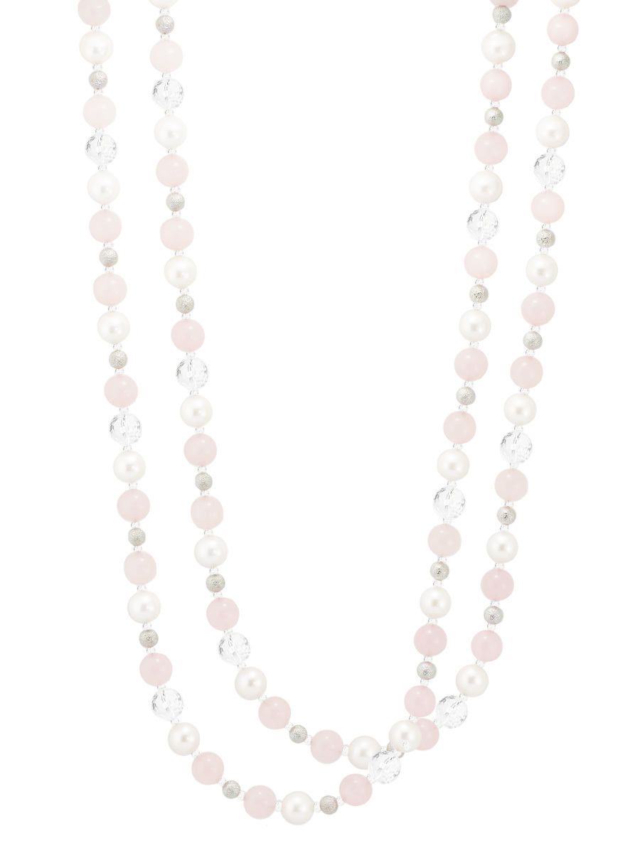 Колье Mademoiselle из розового кварца, горного хрусталя и жемчуга-майорки