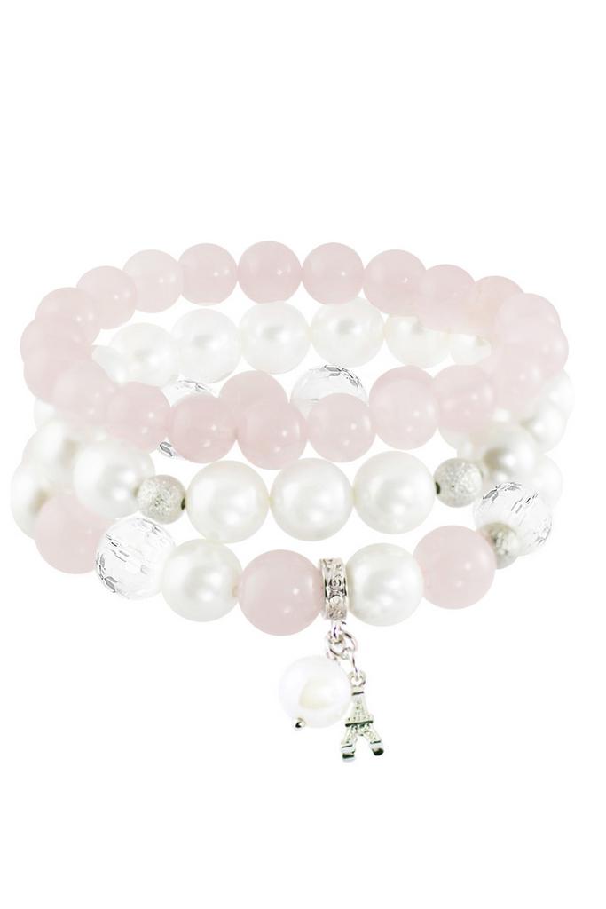 Комплект Mademoiselle из 3 браслетов из розового кварца, горного хрусталя и жемчуга-майорки