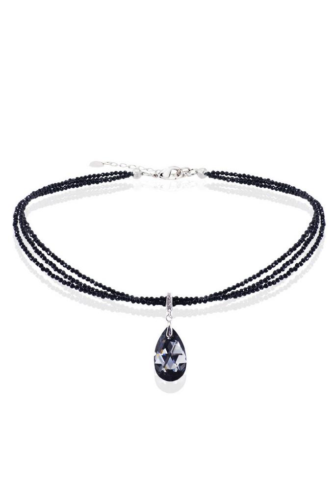Колье Crystal Black из черной шпинели ювелирной огранки с подвеской-кристаллом
