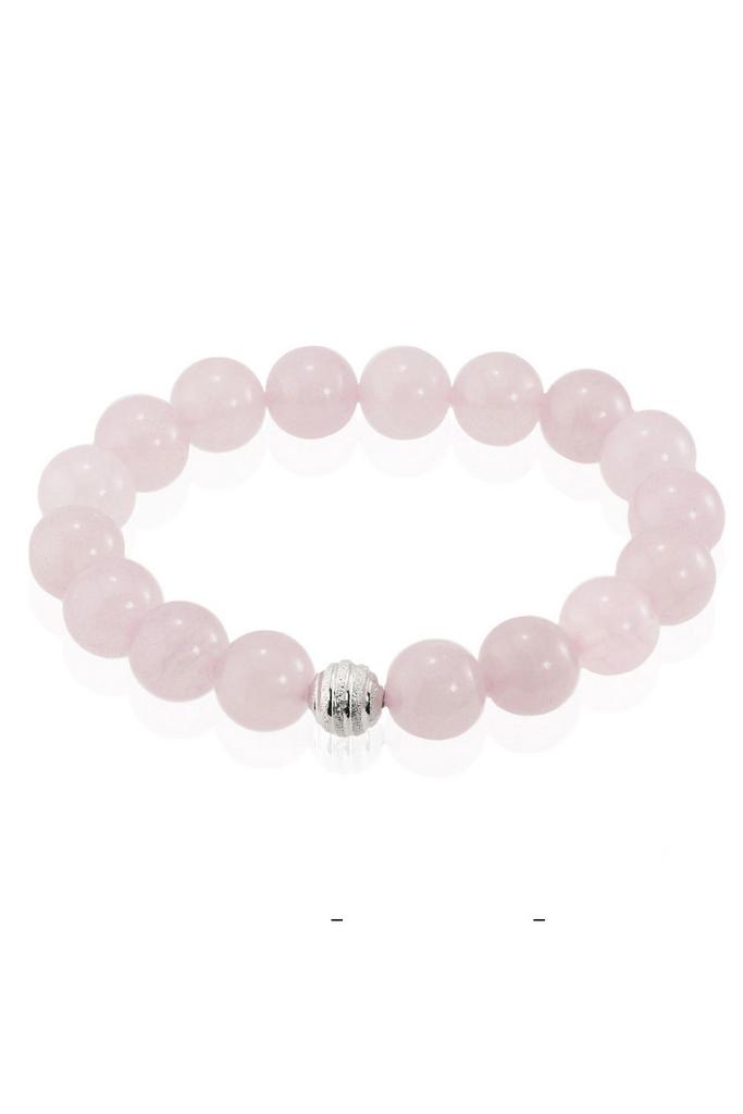 Браслет Forever Rose из натурального розового кварца с серебристой бусиной