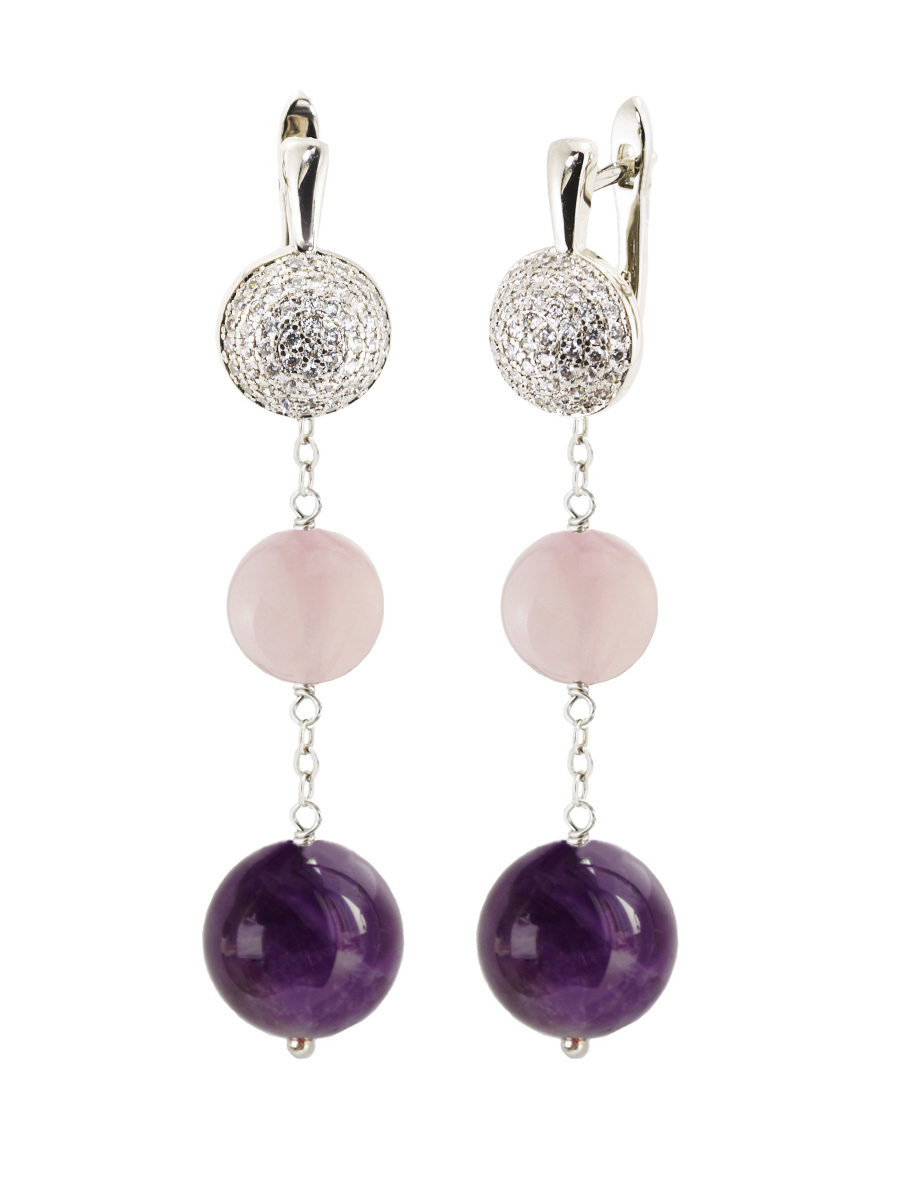 Серьги Forever Tender Trio из натурального аметиста и розового кварца