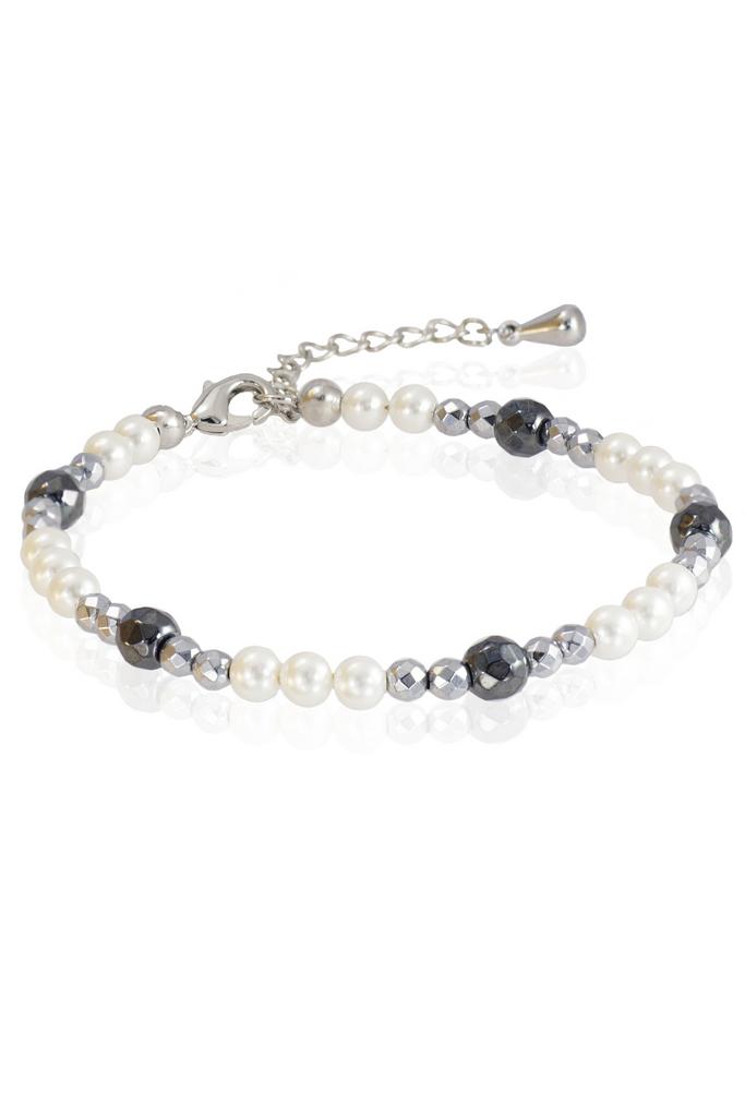 Браслет Miniature Pearl&Silver из миниатюрного жемчуга-майорки и ограненного гематита