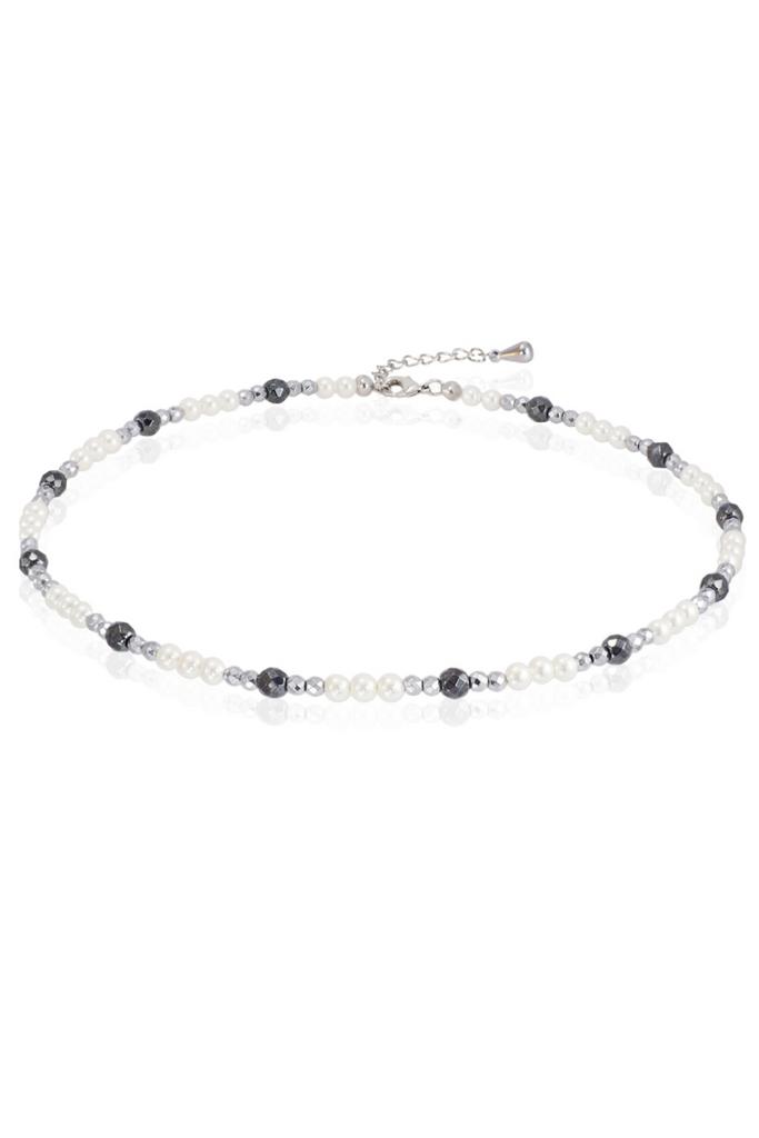 Чокер Miniature Pearl&Silver из миниатюрного жемчуга-майорки и ограненного гематита