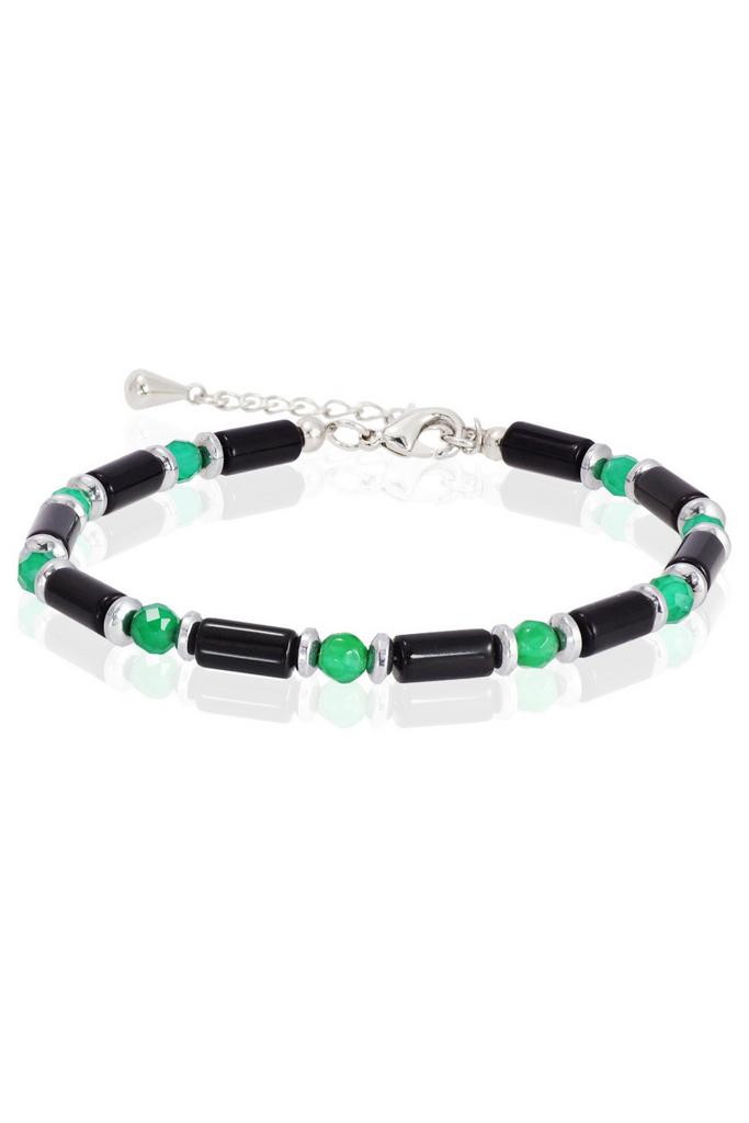 Браслет Miniature Black&Emerald из миниатюрного черного и изумрудного агата и гематита